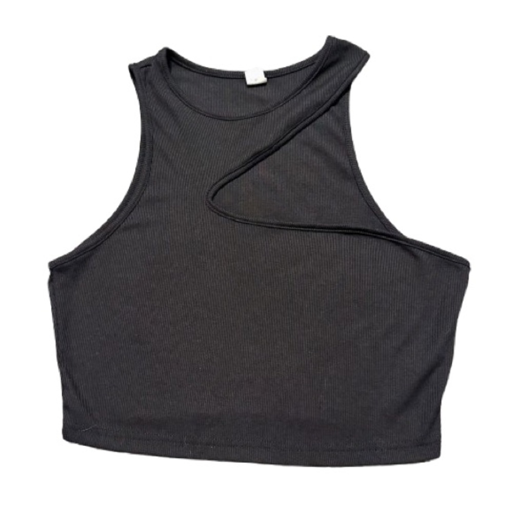 Black Asymmetrical Cutout Ribbed Tank Top – Size L